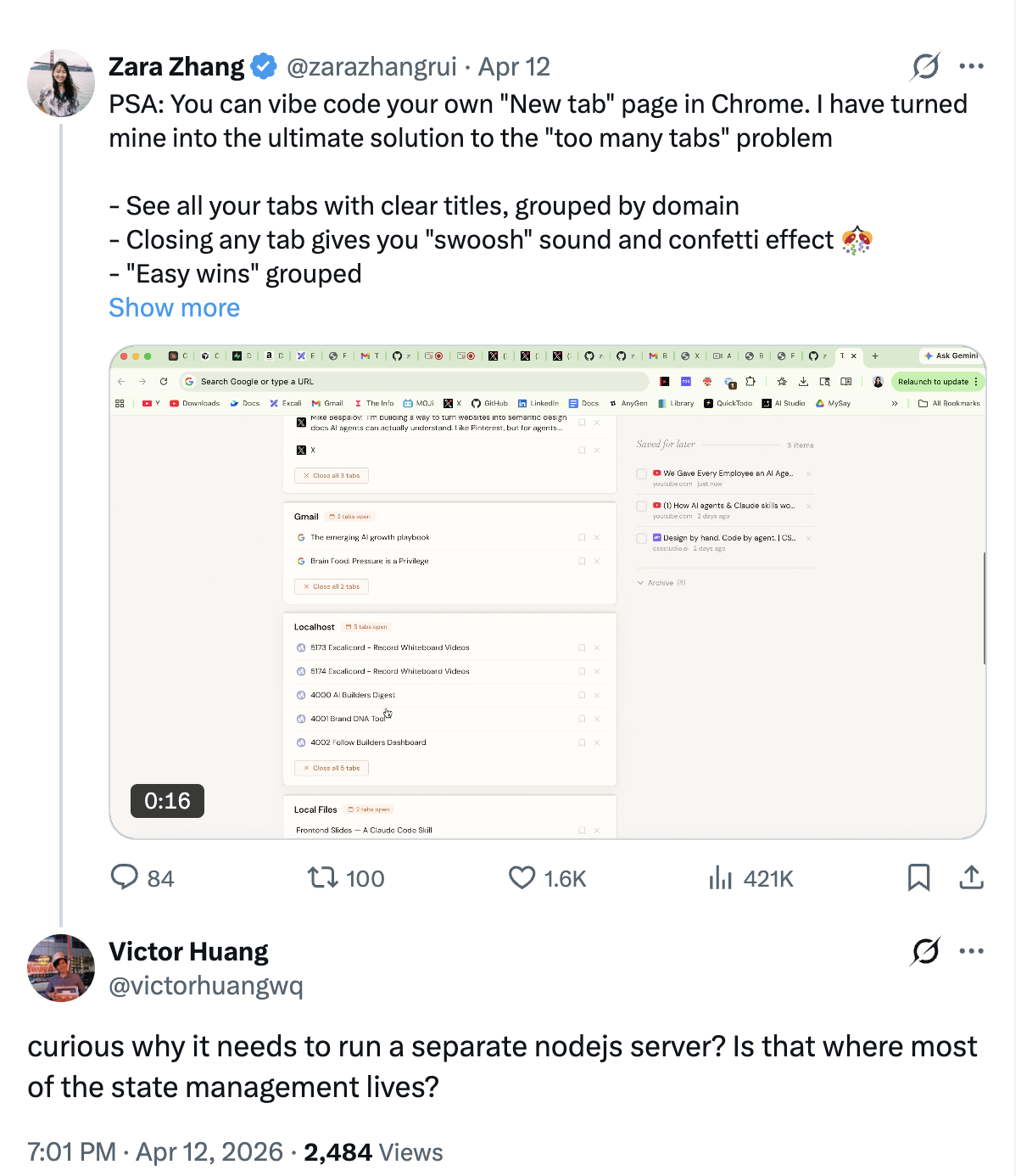 A reply on X showing someone engaging with Tab Out